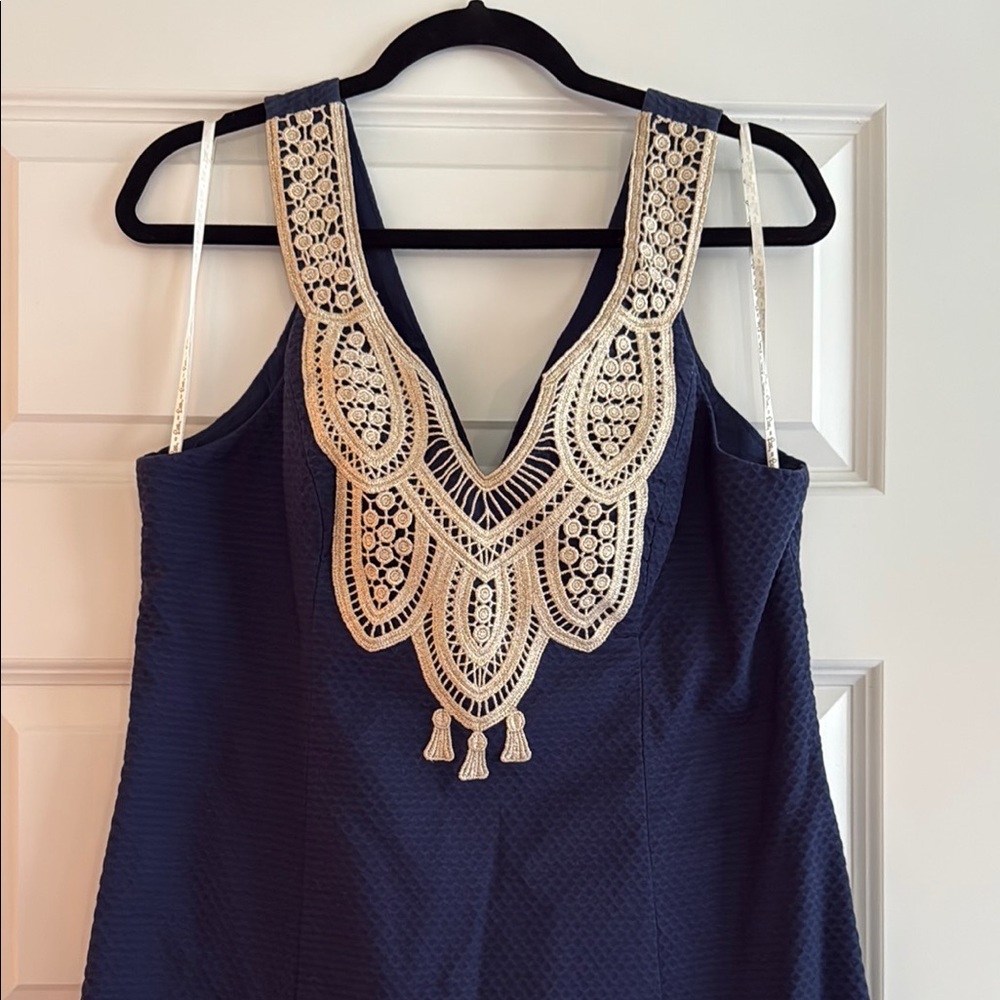 Lilly Pulitzer Navy Dress with Cream Lace Detail